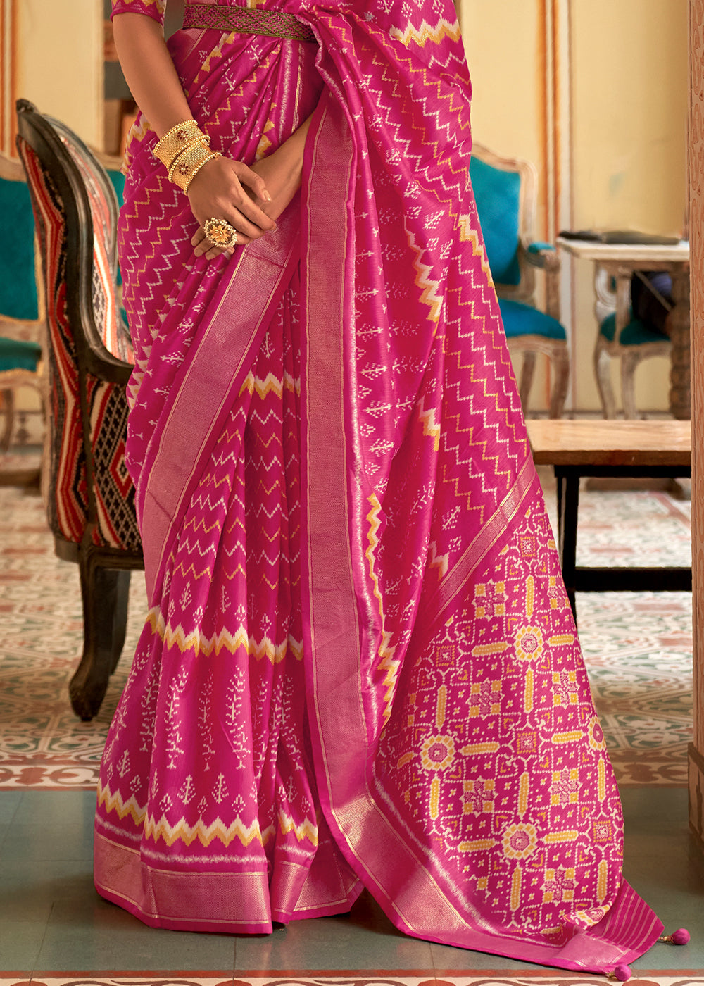 Buy MySilkLove Strawberry Pink Designer Patola Silk Saree Online