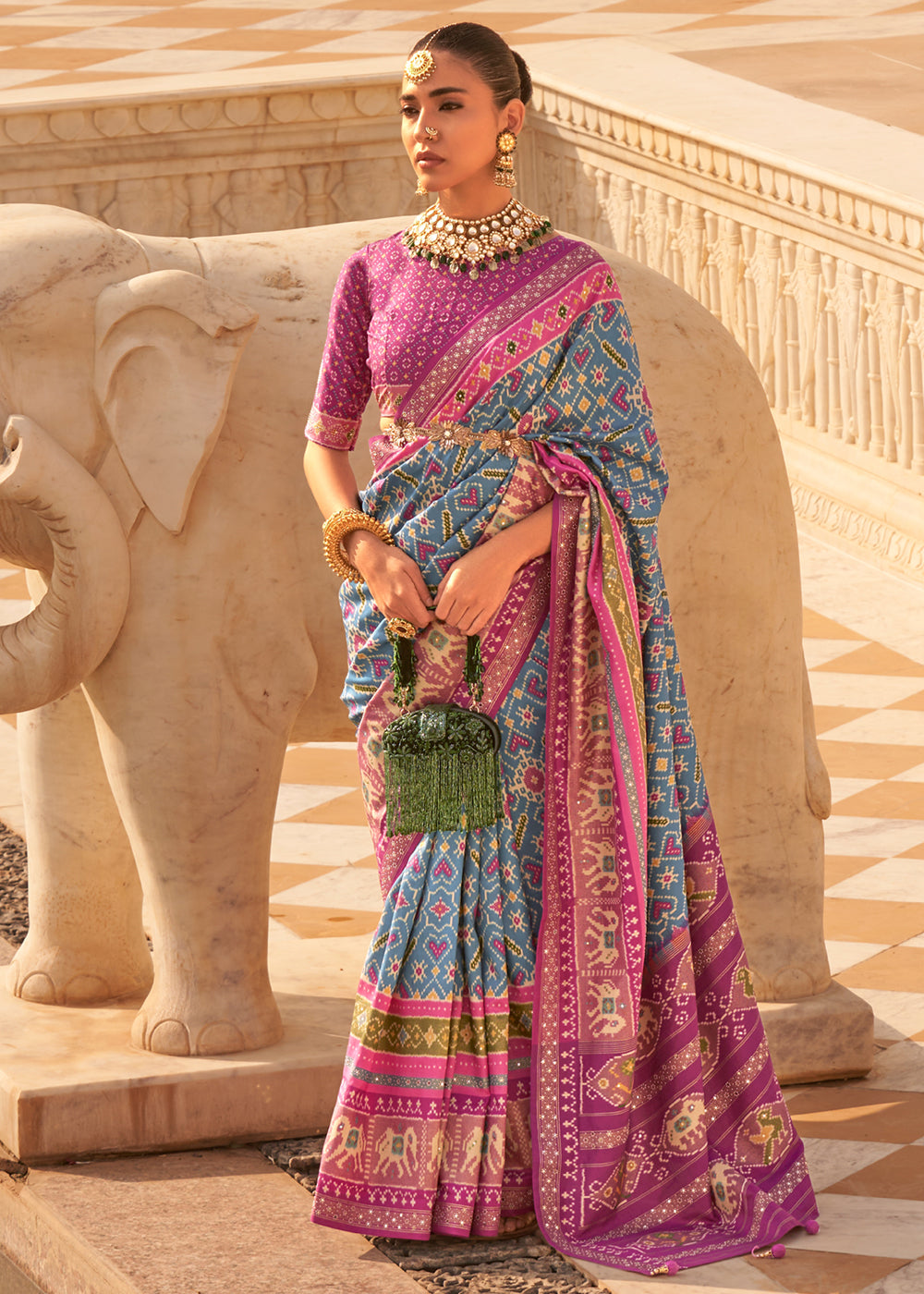 Buy MySilkLove Cascade Blue and Purple Woven Patola Silk Saree Online
