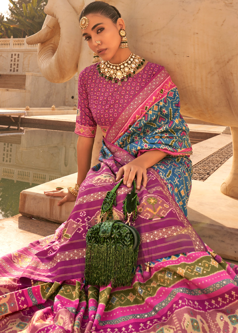 Buy MySilkLove Cascade Blue and Purple Woven Patola Silk Saree Online