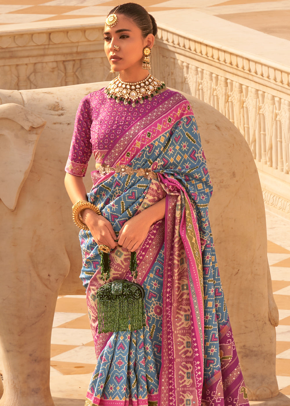 Buy MySilkLove Cascade Blue and Purple Woven Patola Silk Saree Online