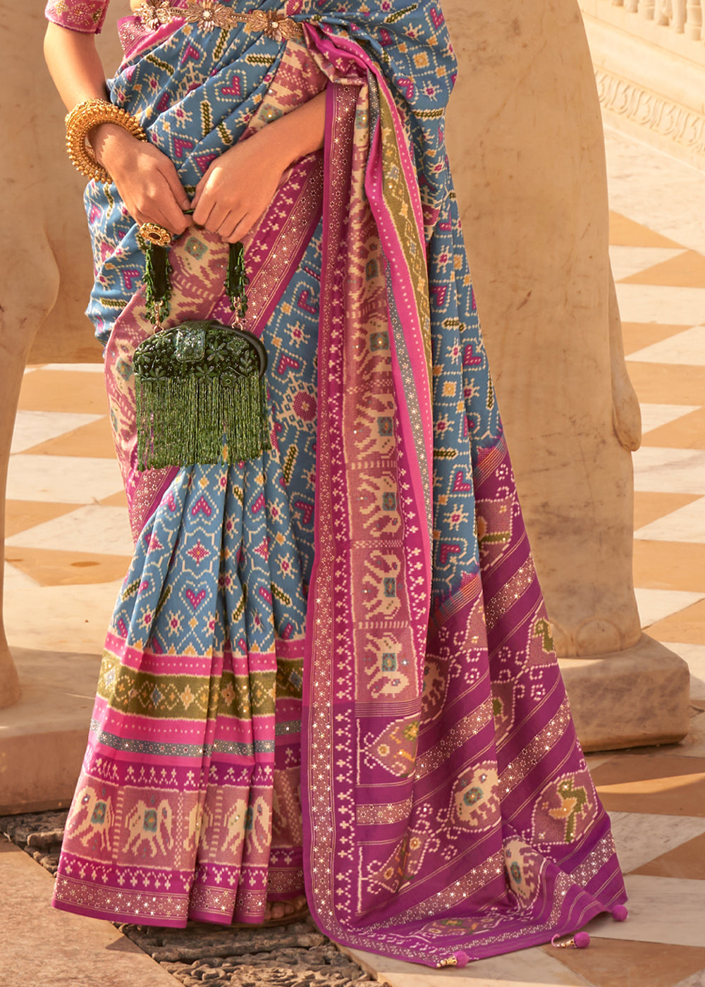 Buy MySilkLove Cascade Blue and Purple Woven Patola Silk Saree Online