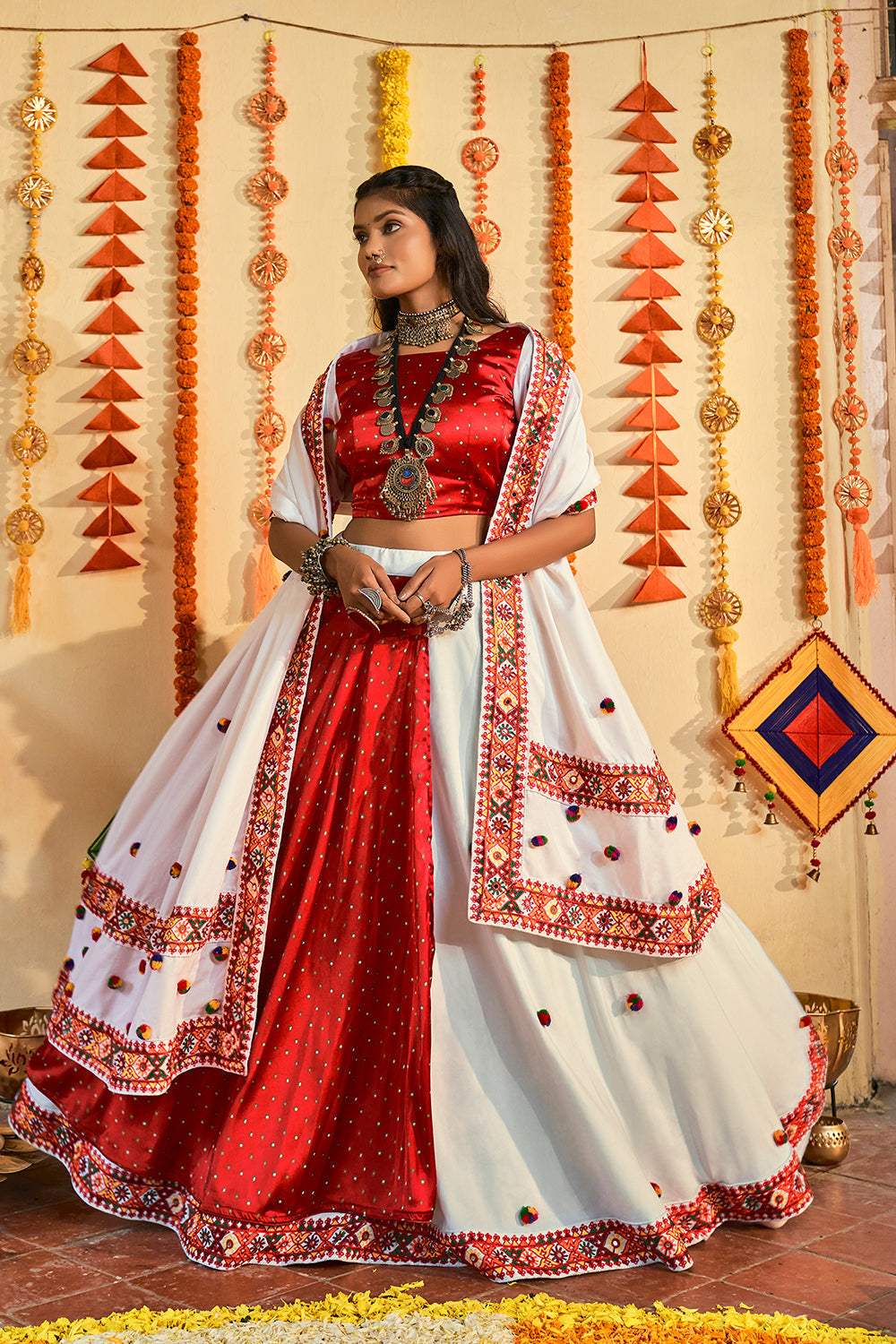 Buy MySilkLove Eunry White and Red Dual Tone Lehenga Choli Online
