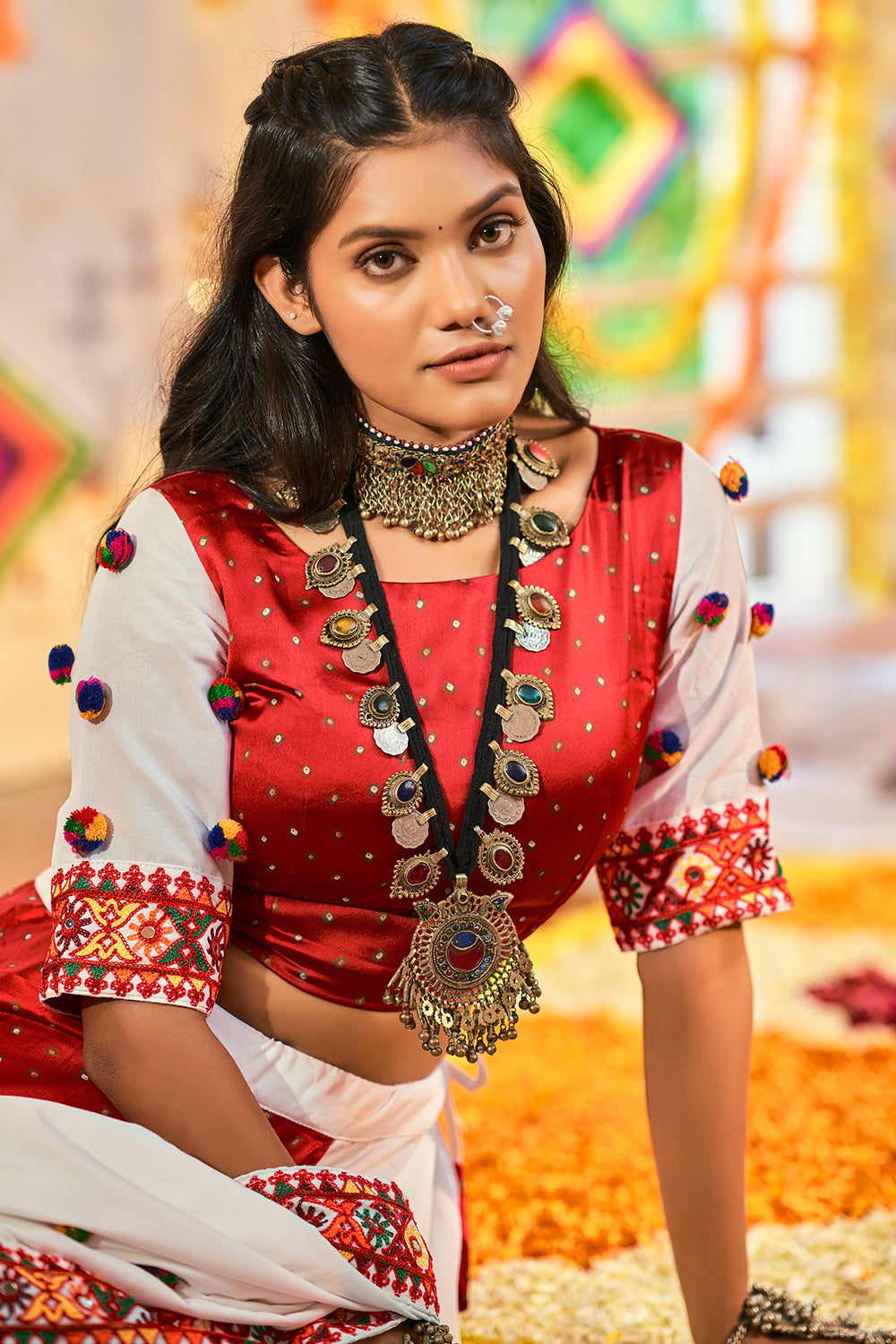 Buy MySilkLove Eunry White and Red Dual Tone Lehenga Choli Online