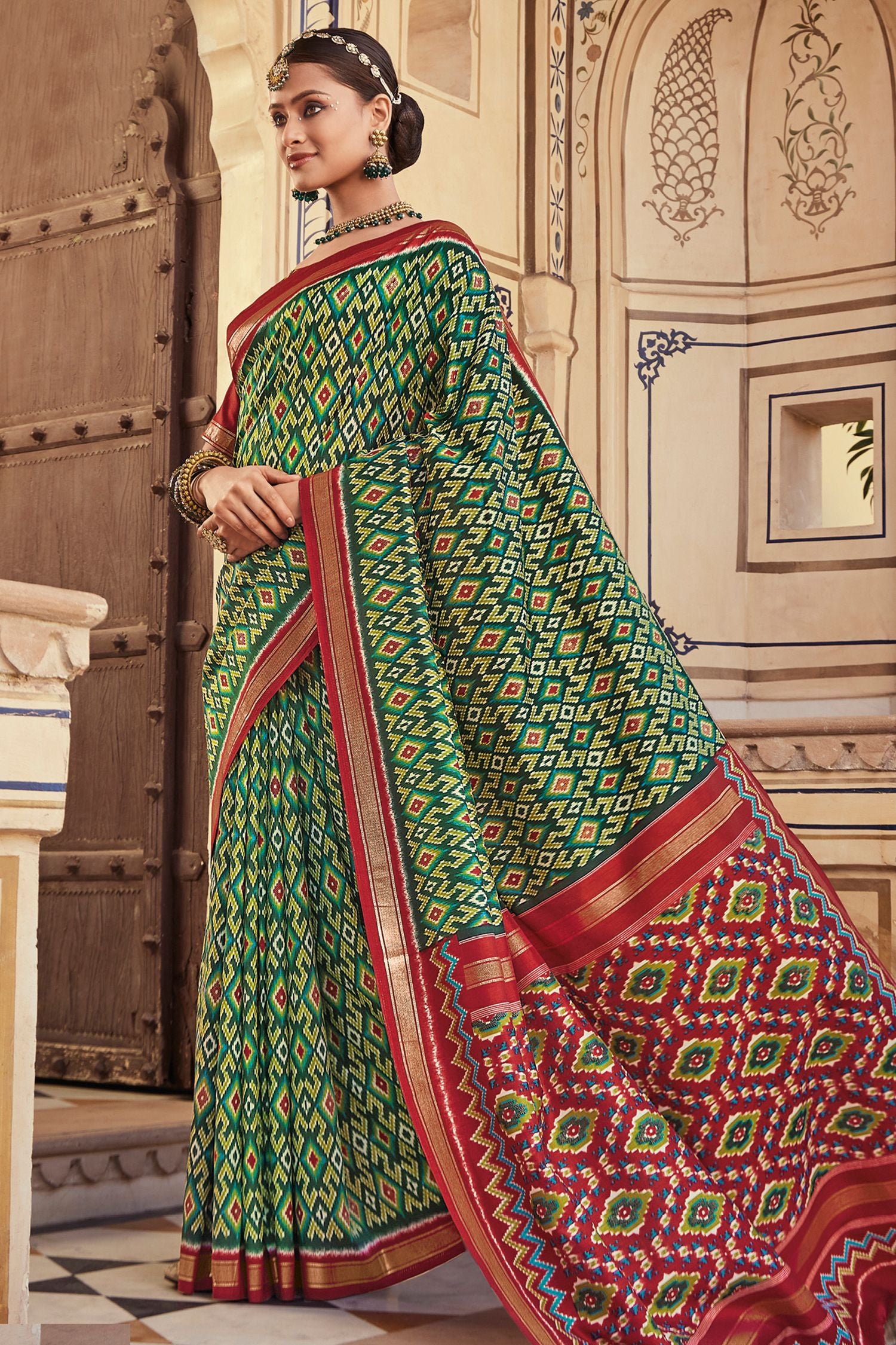 Buy MySilkLove Highland Green Patola Printed Art Silk Saree Online