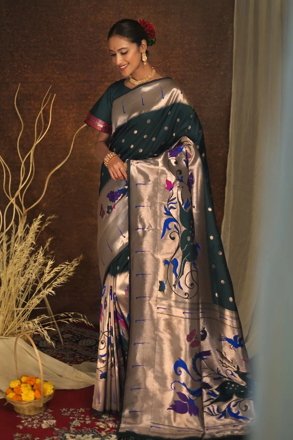 Buy MySilkLove Everglade Green Paithani Silk Saree Online