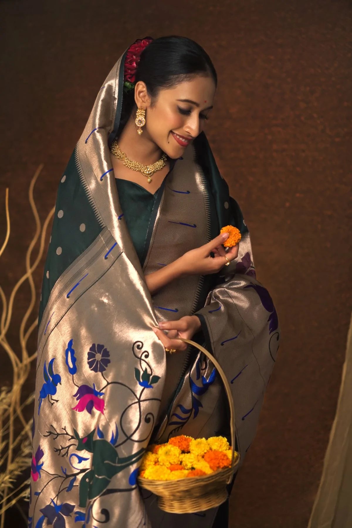 Buy MySilkLove Everglade Green Paithani Silk Saree Online
