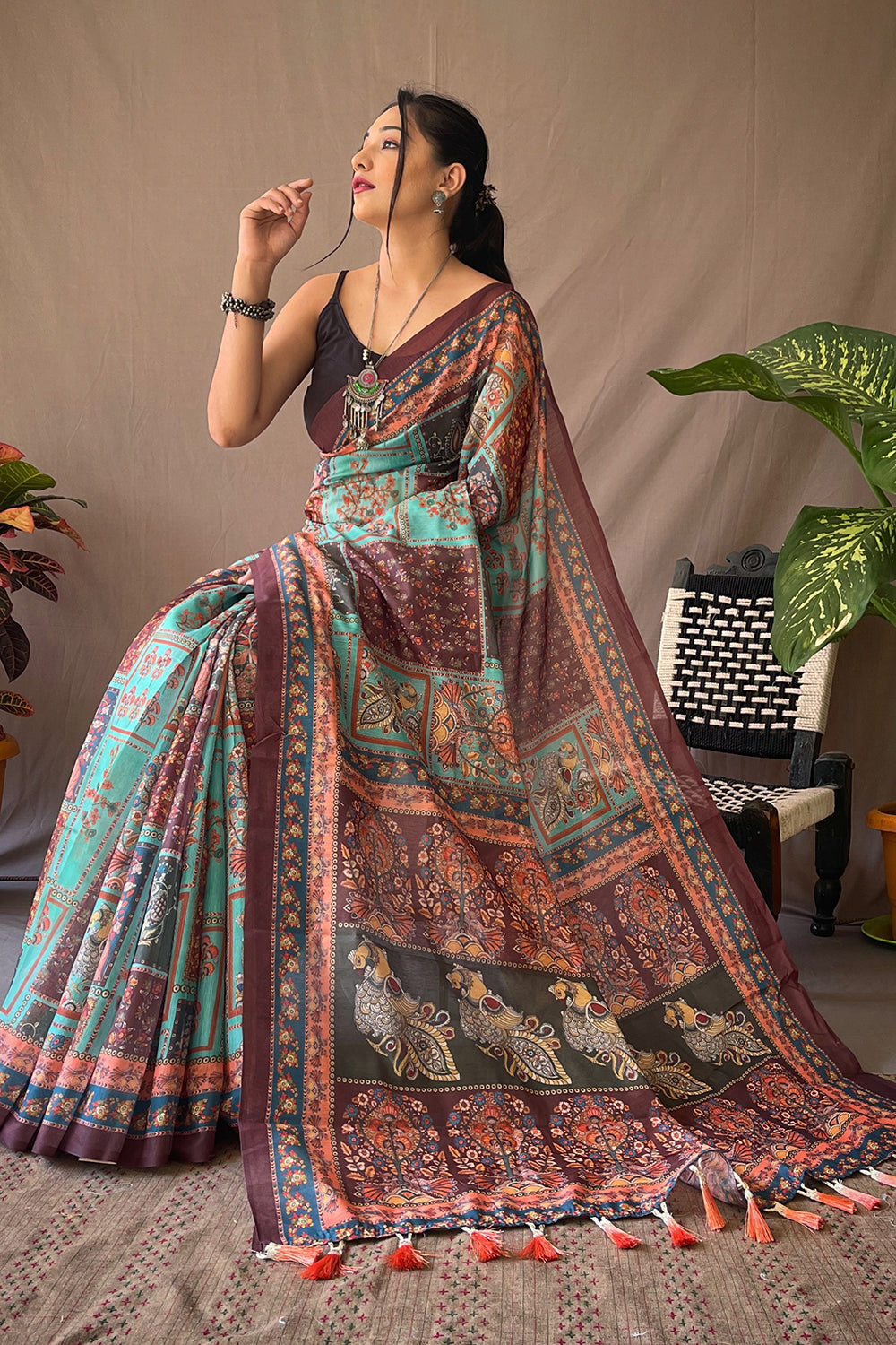 Buy MySilkLove Acapulco Blue Kalamkari Saree Online