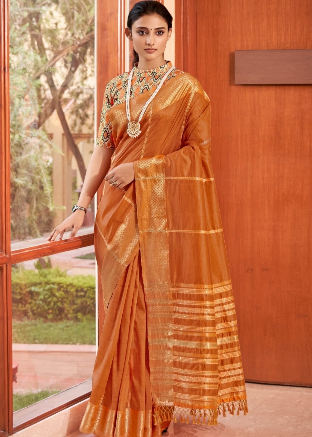 Buy MySilkLove Piper Orange Zari Woven South Silk Saree Online