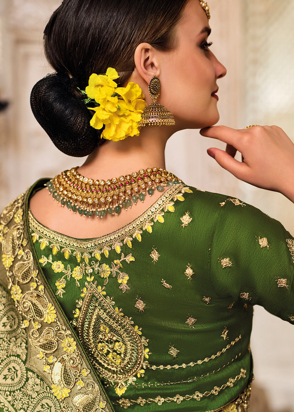 Buy MySilkLove Fern Frond Green Zari Woven Designer Banarasi Saree Online