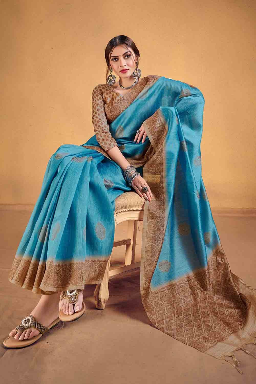 Buy MySilkLove Astral Blue Cotton Silk Saree Online