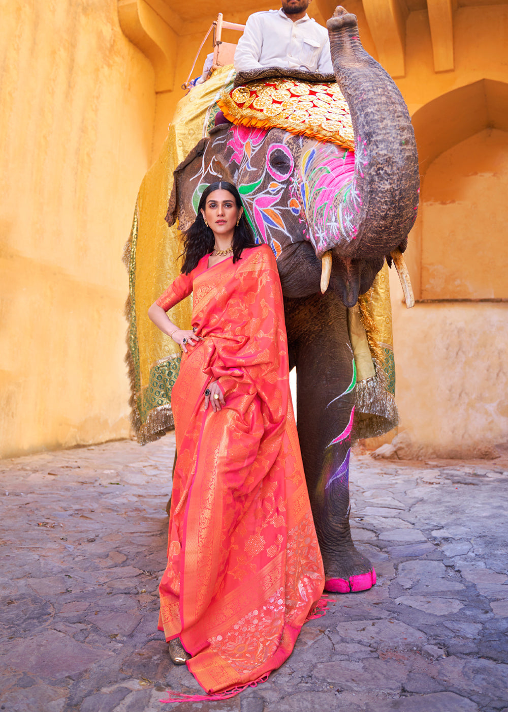Buy MySilkLove Salmon Pink Zari Woven Handloom Banarasi Saree Online