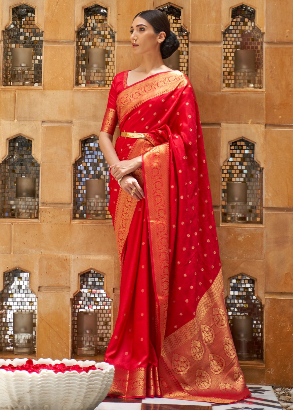 Buy MySilkLove Thunderbird Red Zari Woven Kanjivaram Saree Online
