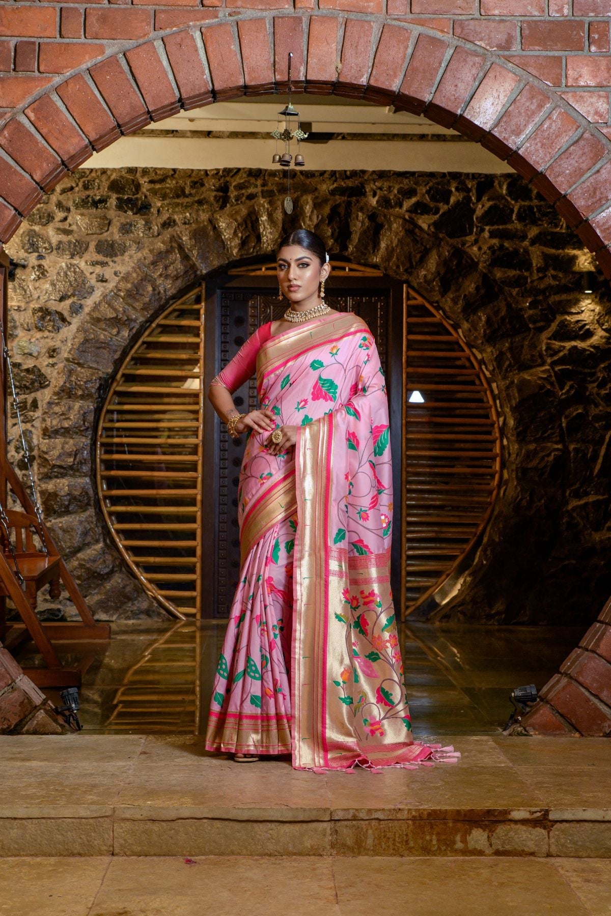 Buy MySilkLove Melanie Pink Banarasi Paithani Silk Saree Online