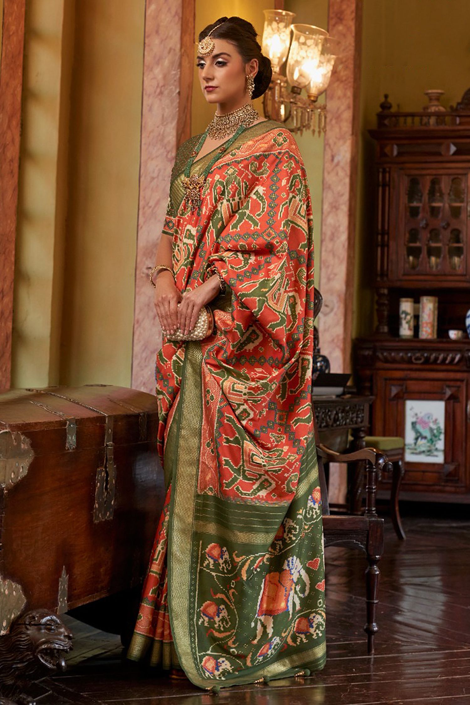 Buy MySilkLove Japonica Orange Woven Patola Silk Saree Online