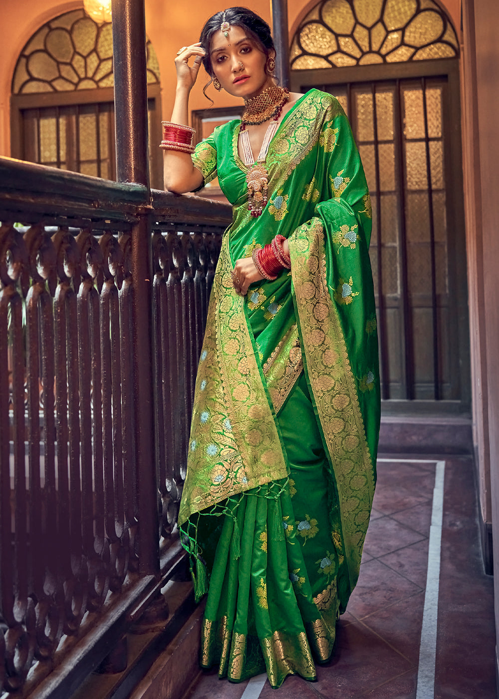 Buy MySilkLove Goblin Green Zari Woven Banarasi Brocade Saree Online