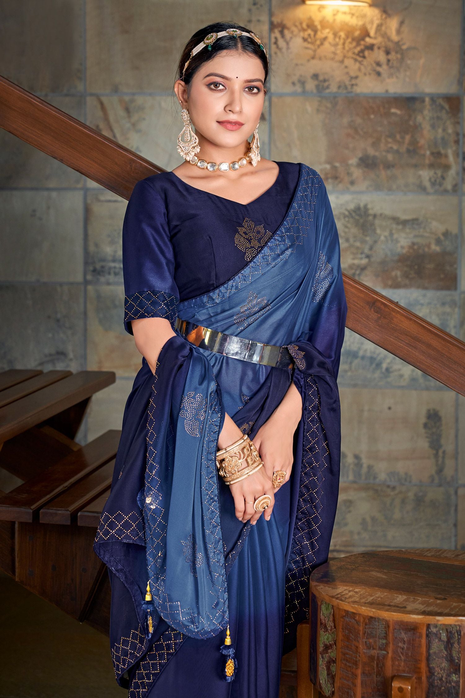 Buy MySilkLove Fiord Blue Designer Saree Online