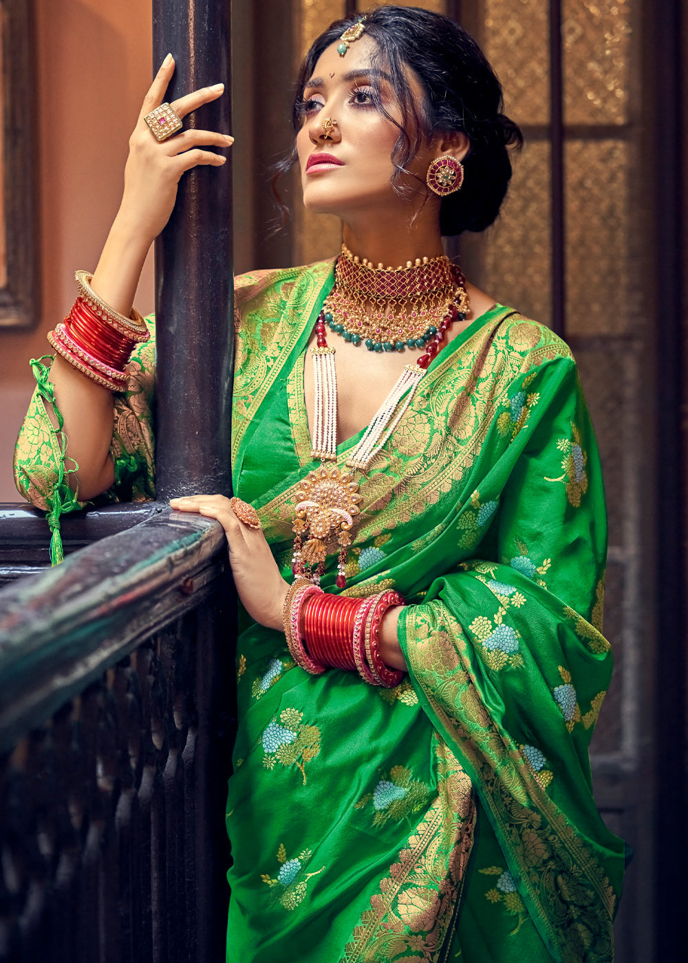 Buy MySilkLove Goblin Green Zari Woven Banarasi Brocade Saree Online