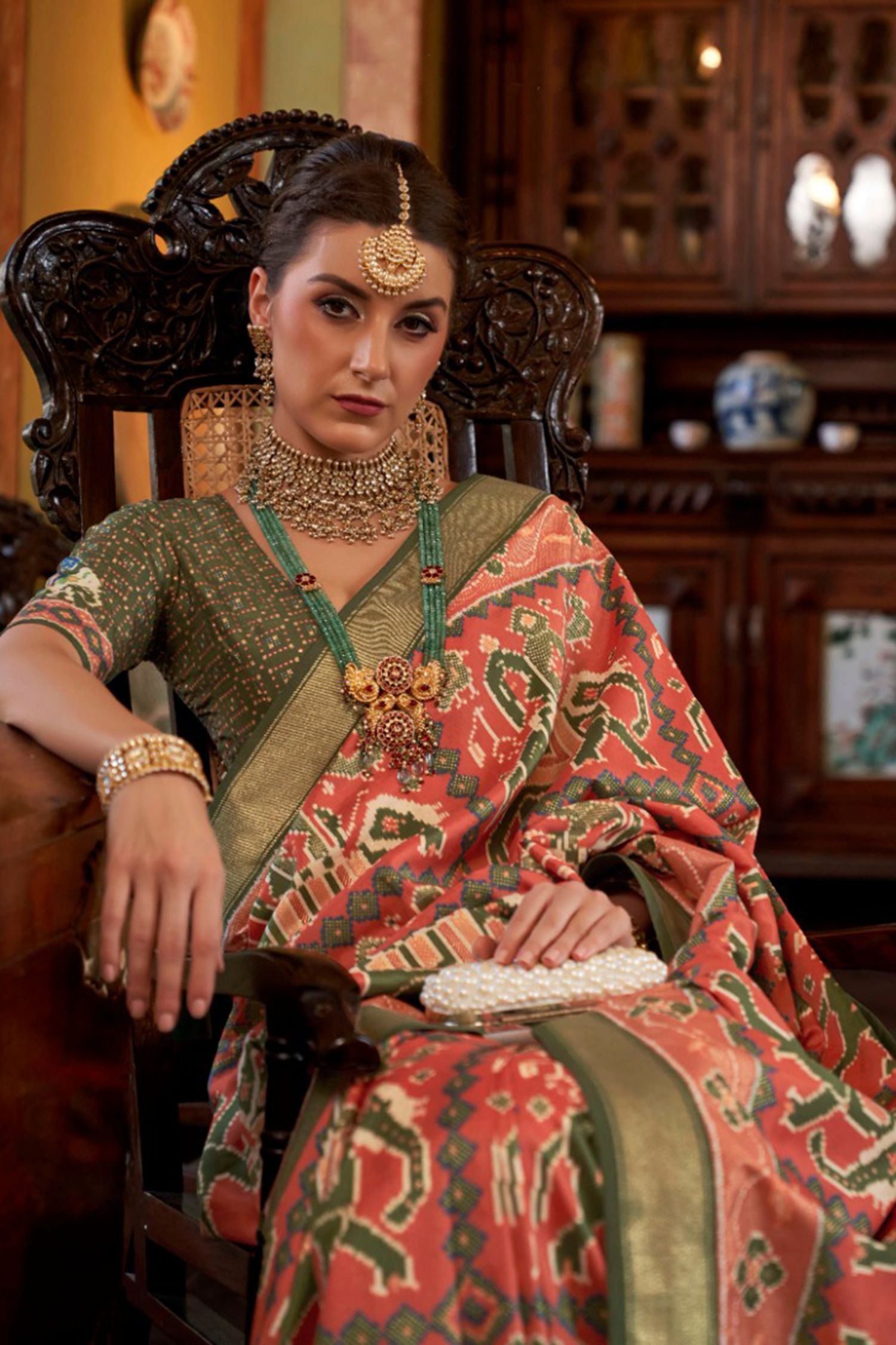 Buy MySilkLove Japonica Orange Woven Patola Silk Saree Online