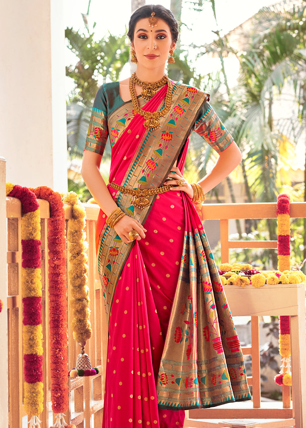 Buy MySilkLove Cherry Pink Woven Paithani Silk Saree Online