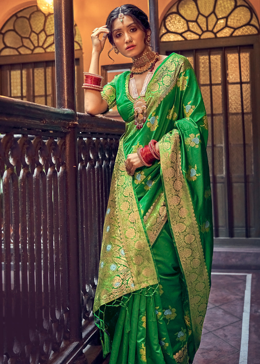Buy MySilkLove Goblin Green Zari Woven Banarasi Brocade Saree Online