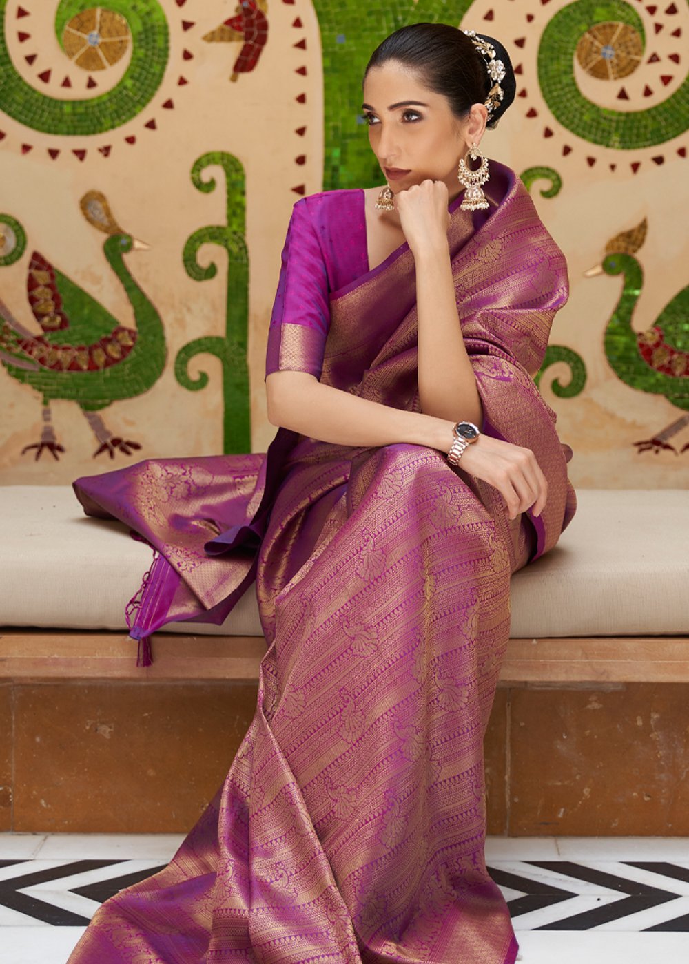 Buy MySilkLove Cinnamon Satin Purple Zari Woven Kanjivaram Saree — Buy Online | MySilkLove Online