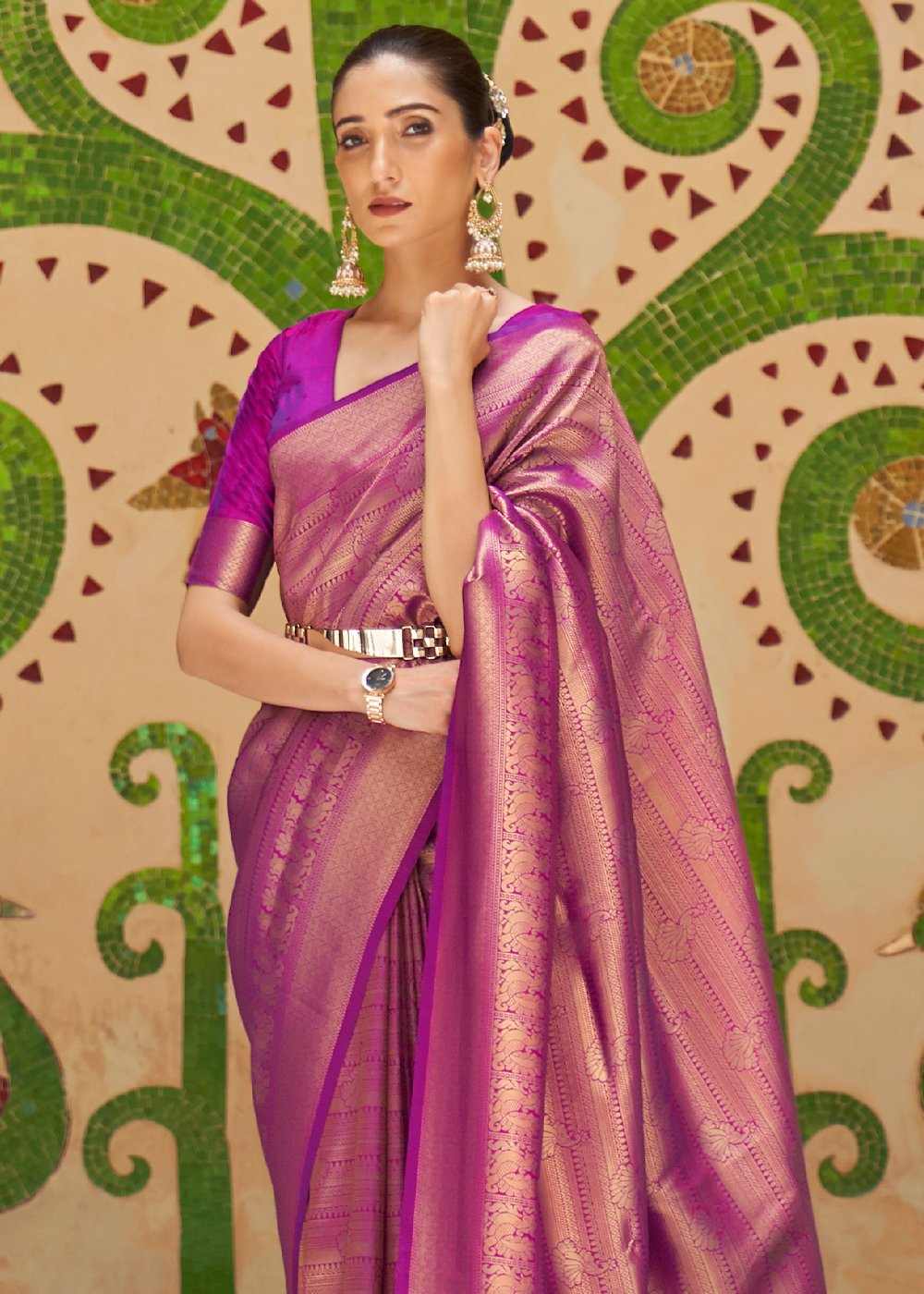 Buy MySilkLove Cinnamon Satin Purple Zari Woven Kanjivaram Saree — Buy Online | MySilkLove Online