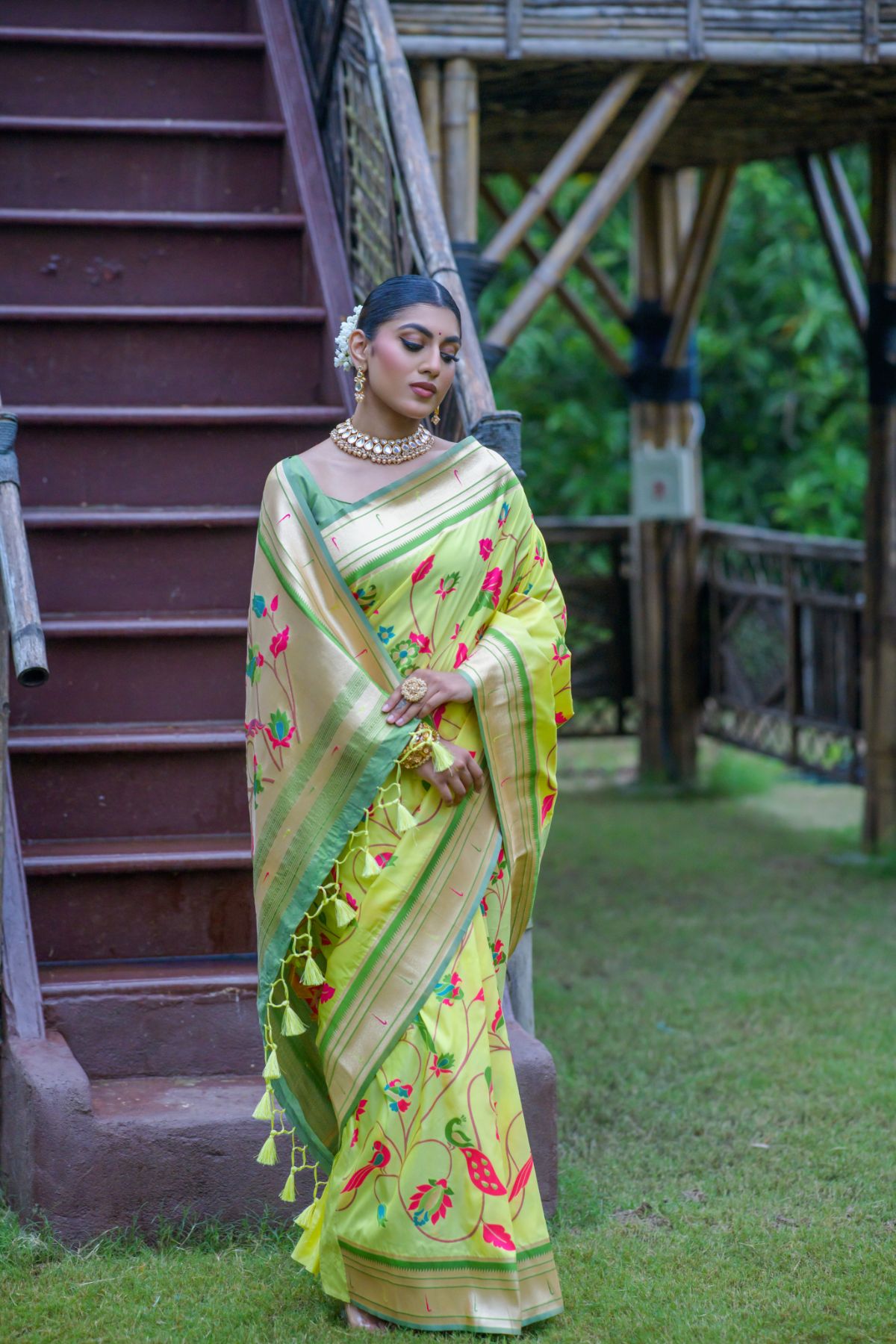 Buy MySilkLove Misty Moss Green Banarasi Paithani Silk Saree Online