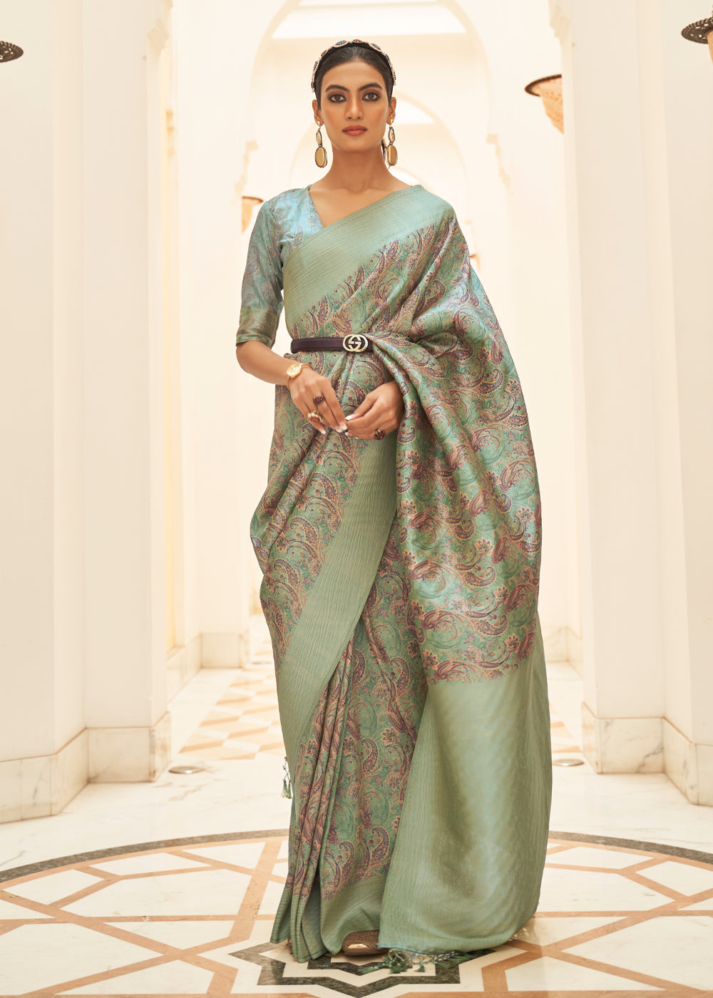 Buy MySilkLove Eagle Grey Digital Print Saree Online
