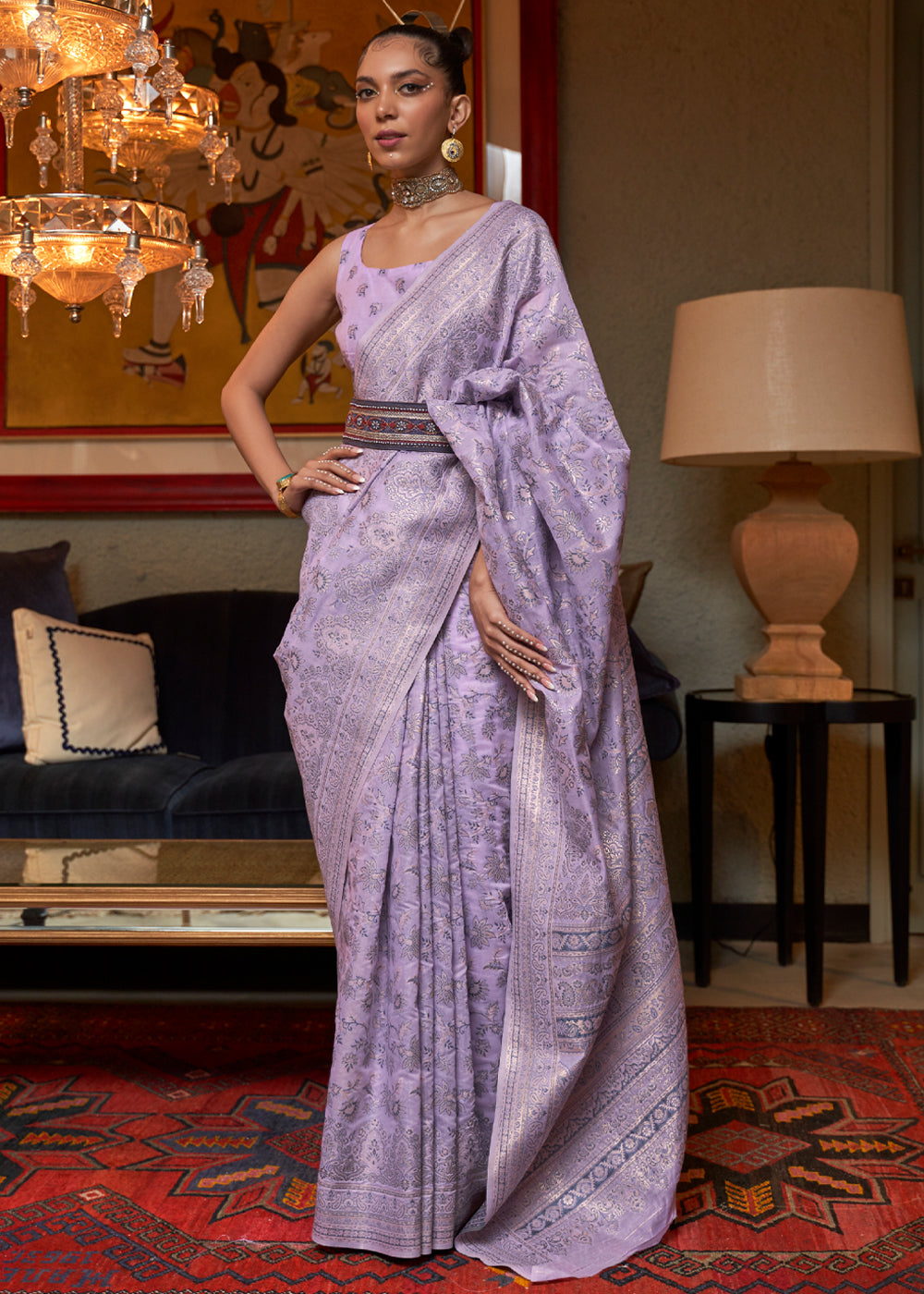 Buy MySilkLove Lilac Luster Purple Woven Kashmiri Jamewr Cotton Silk Saree Online
