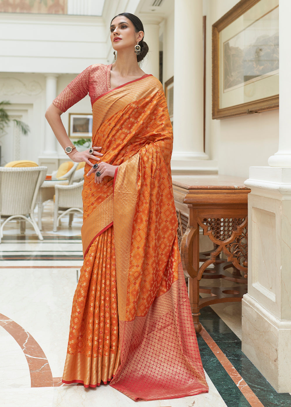 Buy MySilkLove Raw Orange and Red Woven Handloom Patola Saree Online