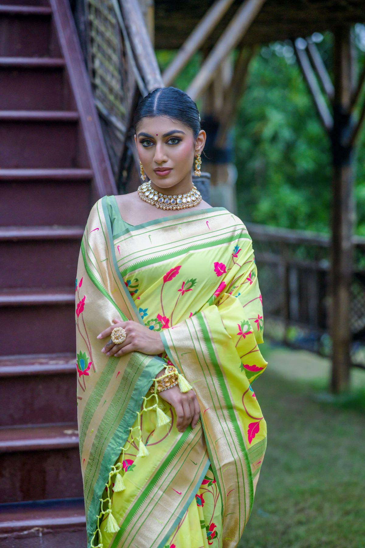 Buy MySilkLove Misty Moss Green Banarasi Paithani Silk Saree Online