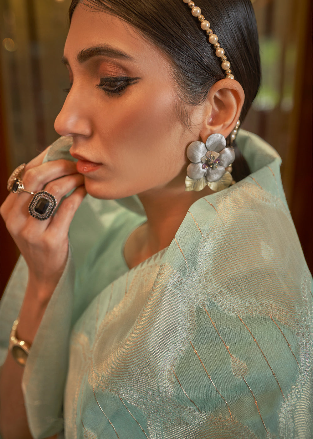 Buy MySilkLove Shadow Green Zari Woven Banarasi Brocade Saree Online