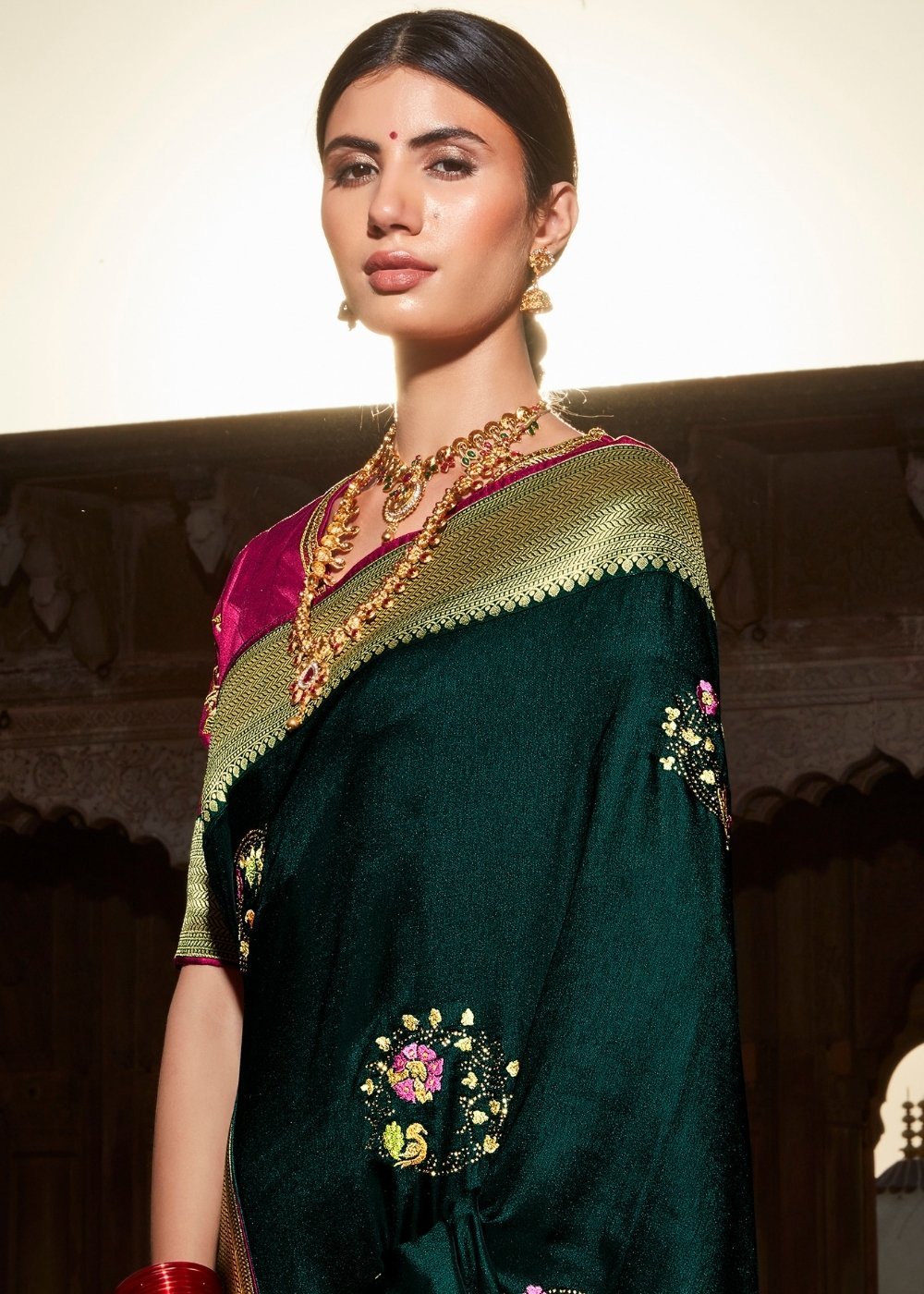 Buy MySilkLove Firefly Green Zari Woven Banarasi Silk Saree Online