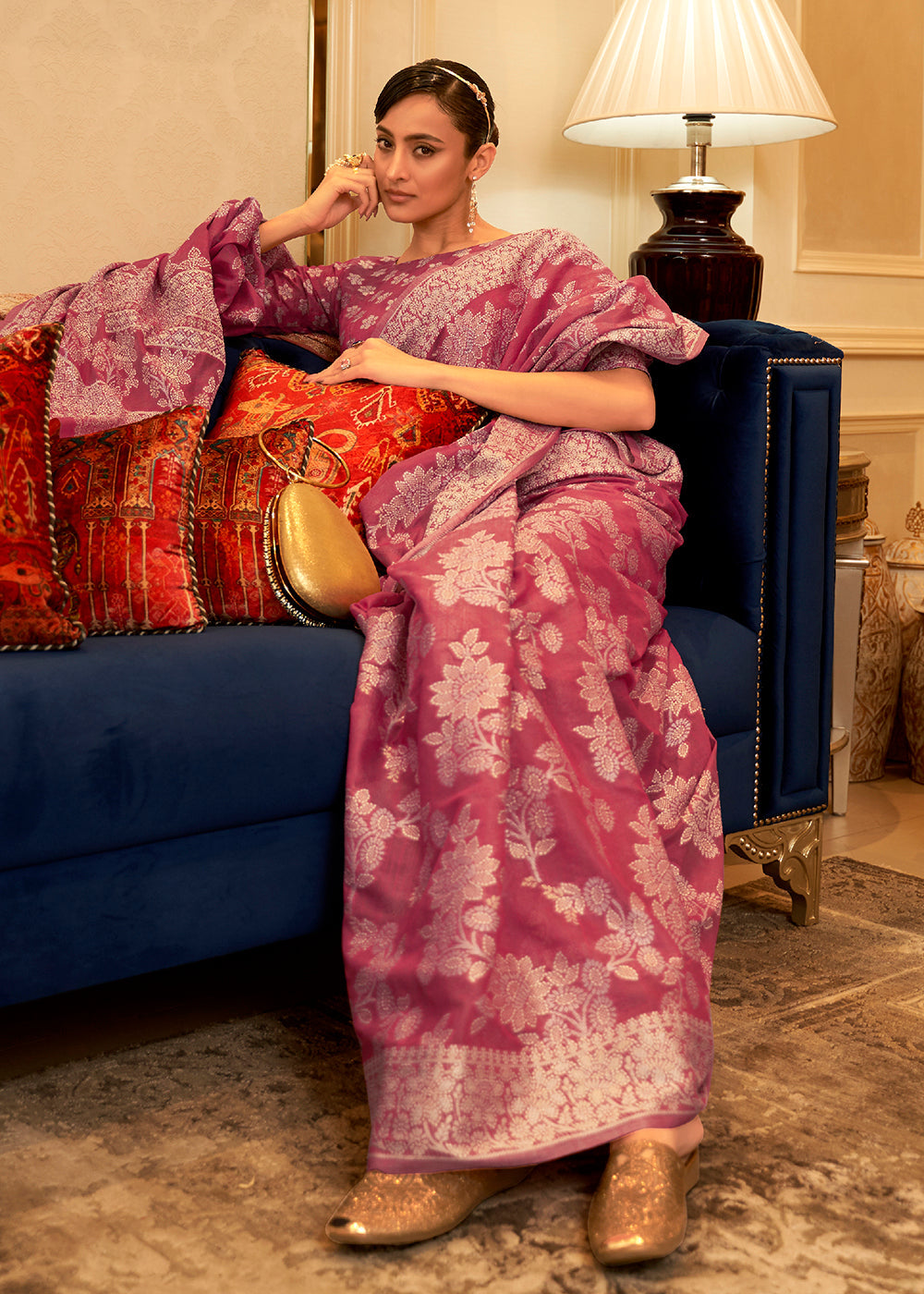 Buy MySilkLove Fuzzy Pink Woven Chikankari Saree Online