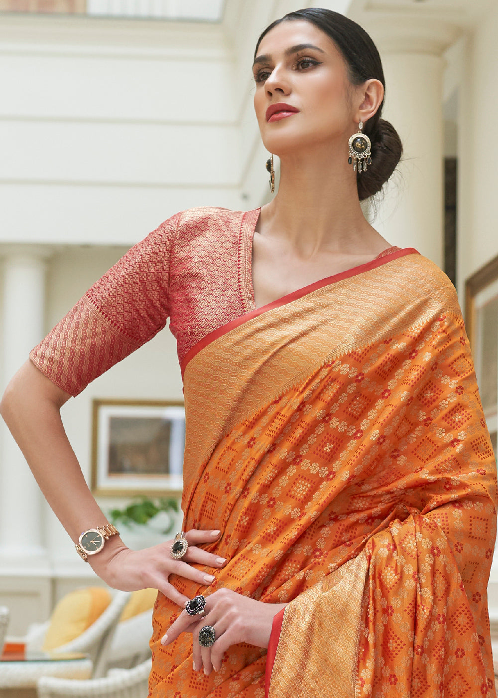 Buy MySilkLove Raw Orange and Red Woven Handloom Patola Saree Online