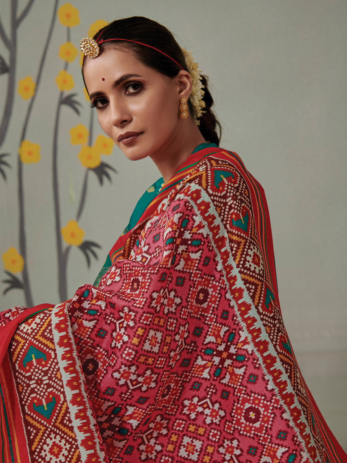 Buy MySilkLove Chestnut Dark Pink and Green Printed Patola Silk Saree Online