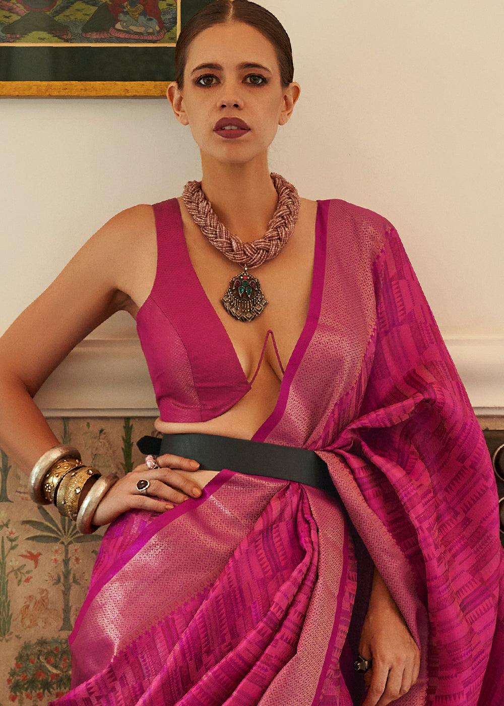 Buy MySilkLove Blush Pink Handloom Organza Silk Saree by bollywood actress Kalki Koechlin Online