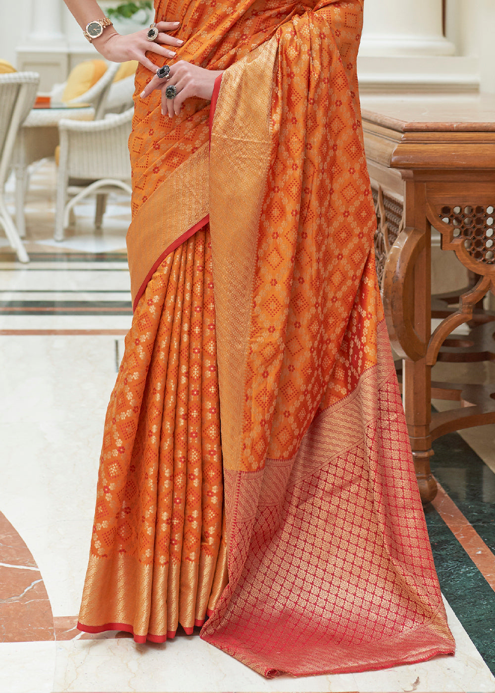 Buy MySilkLove Raw Orange and Red Woven Handloom Patola Saree Online
