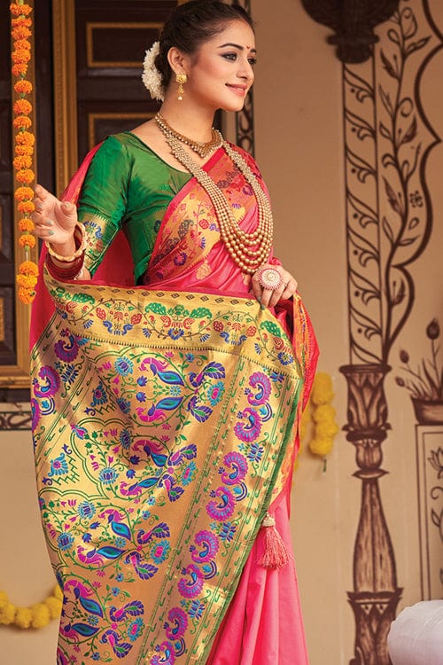 Buy MySilkLove Pearl Pink Zari Woven Paithani Saree Online