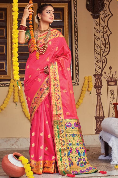 Buy MySilkLove Pearl Pink Zari Woven Paithani Saree Online