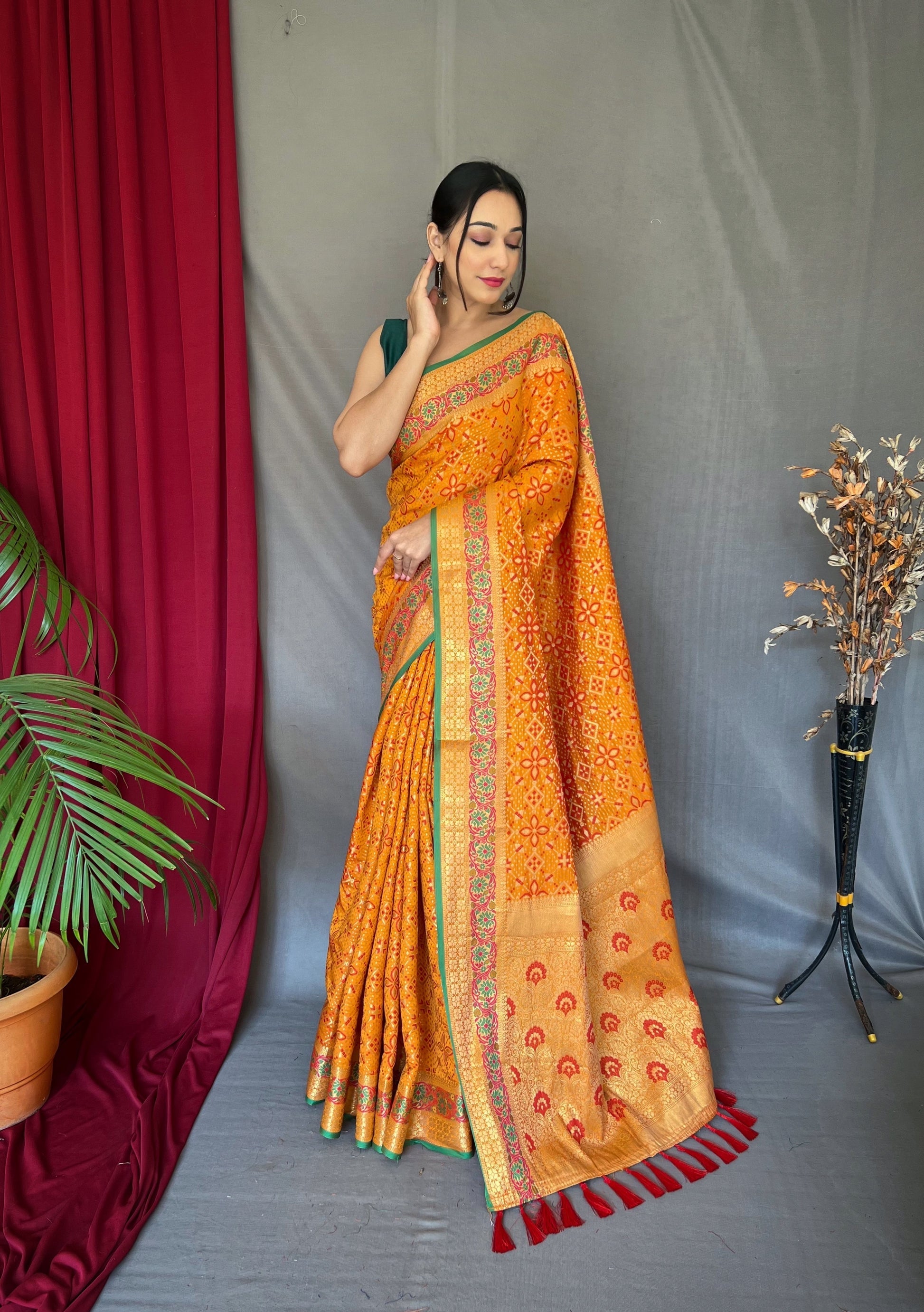 Buy MySilkLove Christine Yellow Woven Bandhej Patola Silk Saree Online