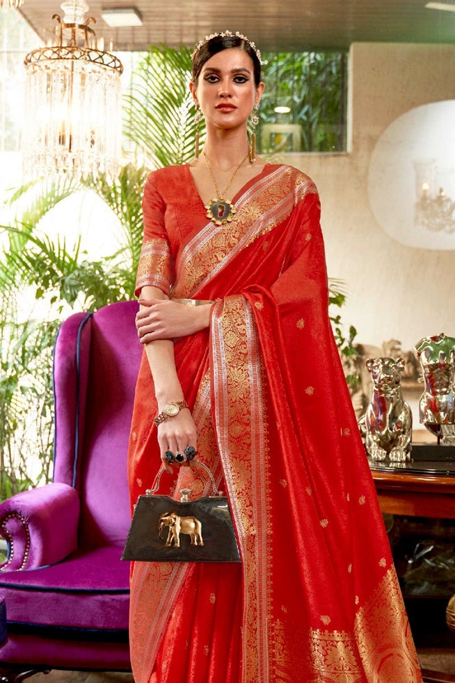 Buy MySilkLove Wax Flower Red Zari Woven Kanjivaram Saree Online