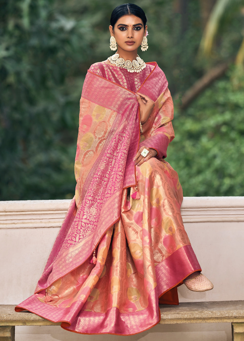 Buy MySilkLove Copperfield Peach Woven Organza Banarasi Silk Saree Online