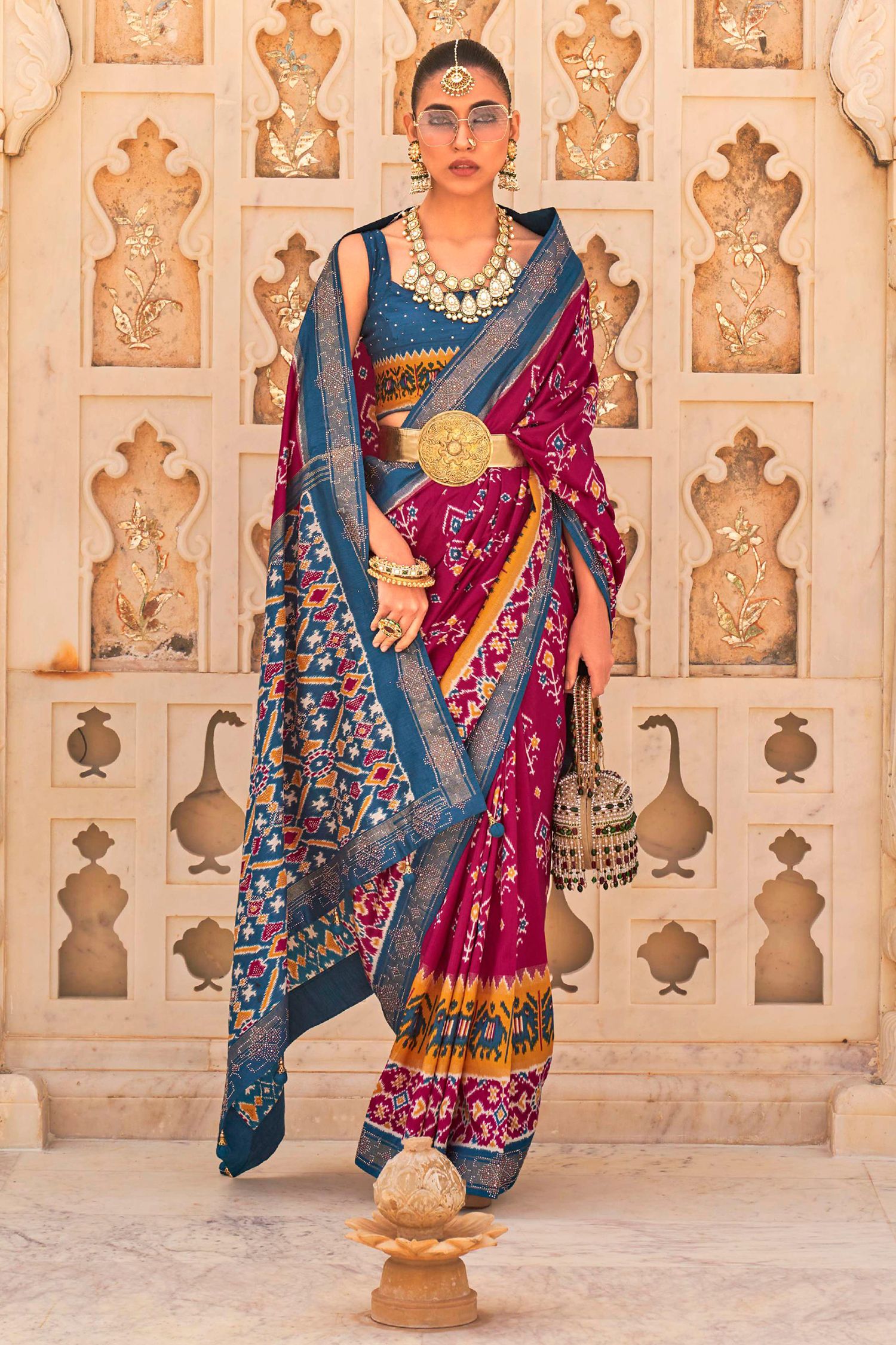 Buy MySilkLove Monarch Pink Woven Patola Silk Saree Online