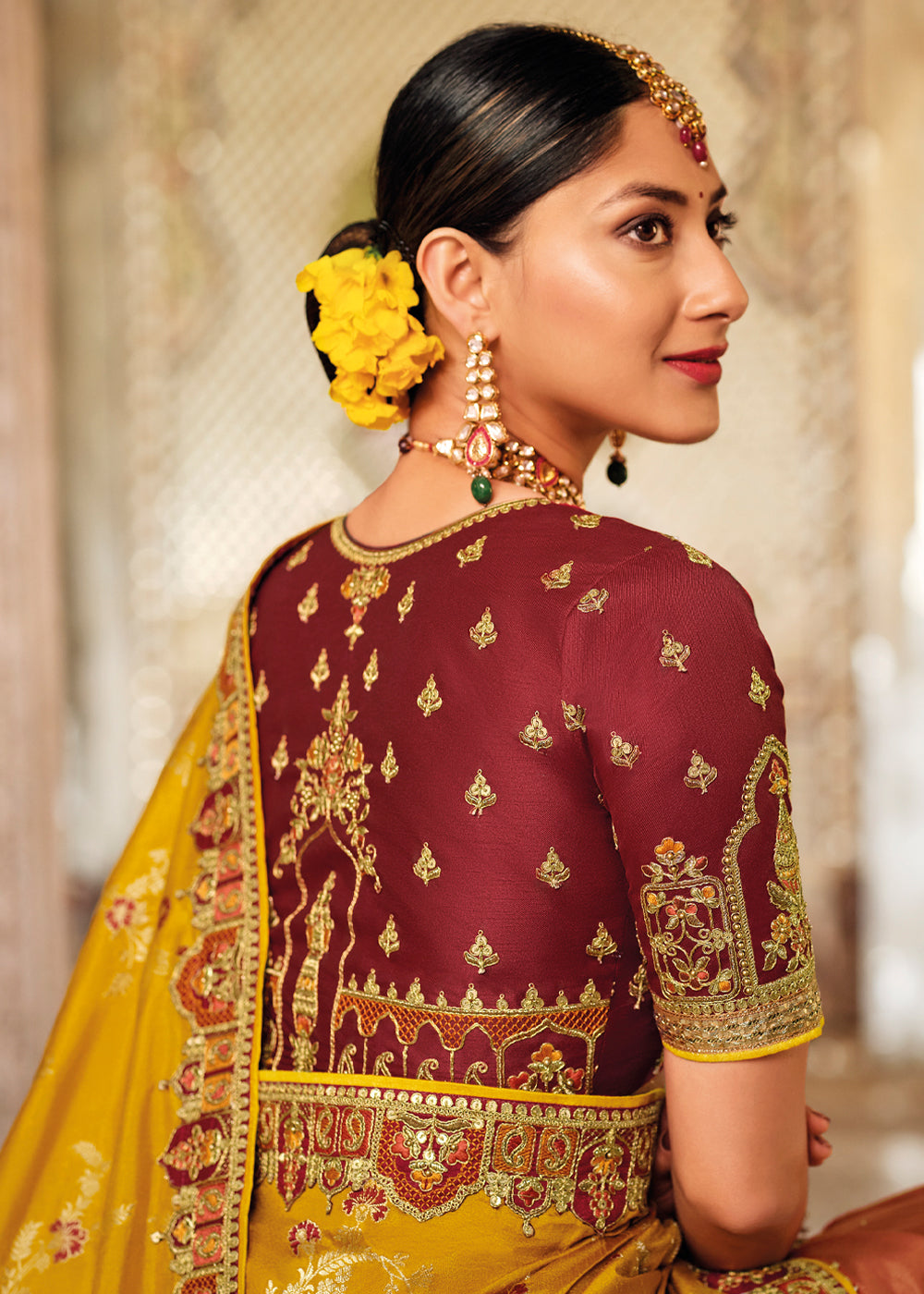 Buy MySilkLove Di Serria Yellow Zari Woven Designer Banarasi Saree Online