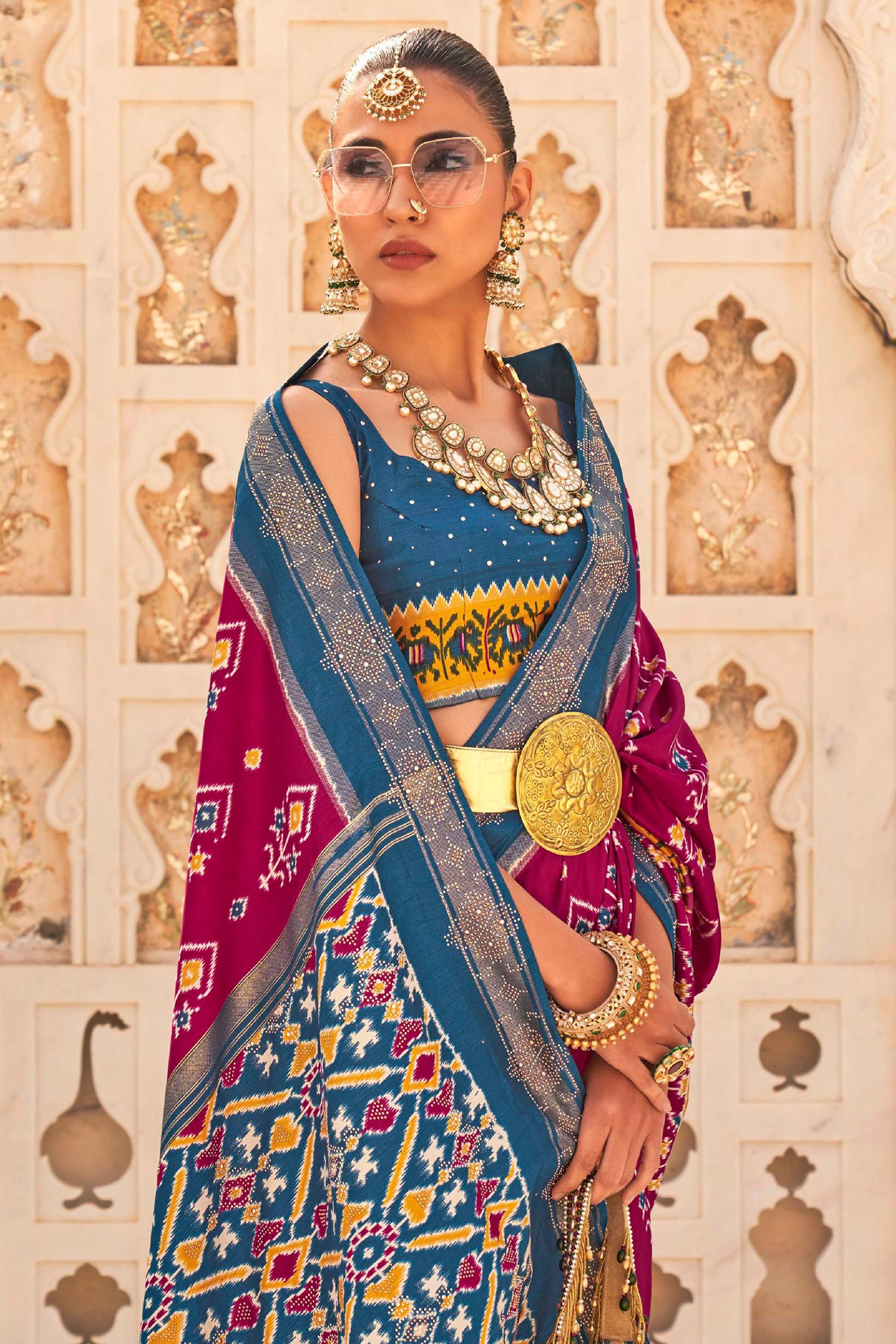 Buy MySilkLove Monarch Pink Woven Patola Silk Saree Online