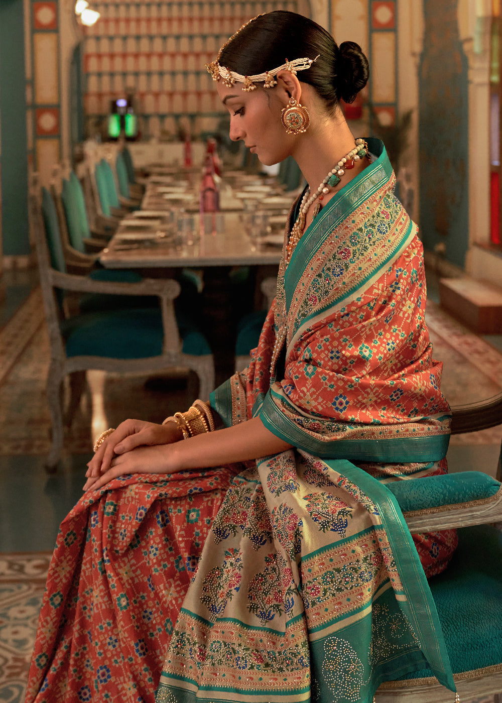 Buy MySilkLove Chest Orange and Green Woven Patola Silk Saree Online