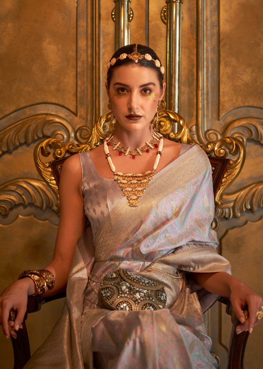 Buy MySilkLove Cold Turkey Grey Banarasi Satin Silk Saree Online