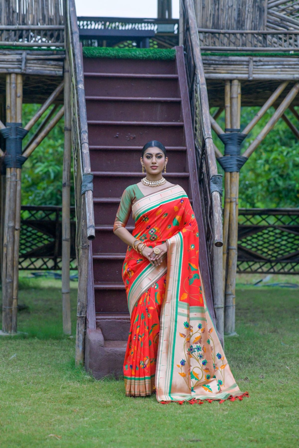 Buy MySilkLove Pomegranate Red Banarasi Paithani Silk Saree Online
