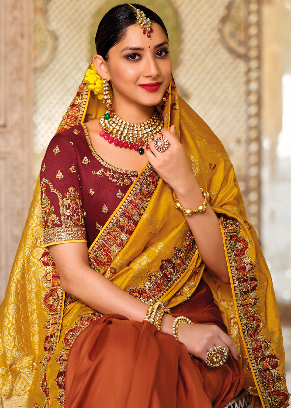 Buy MySilkLove Di Serria Yellow Zari Woven Designer Banarasi Saree Online